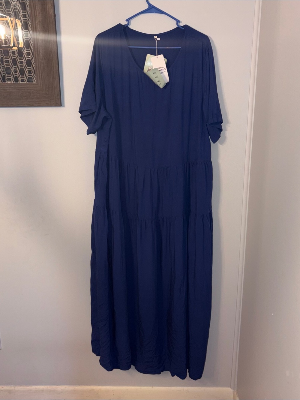 YESNO short-sleeve tiered flowy midi dress blue size 2x